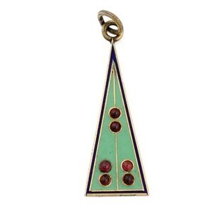 Vintage GILT SILVER ENAMEL RUBY PENDANT